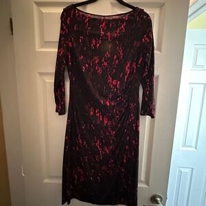 Black & Red Floral Bodycon Dress – Small –Elegant Stretch Dress - Long Sleeves